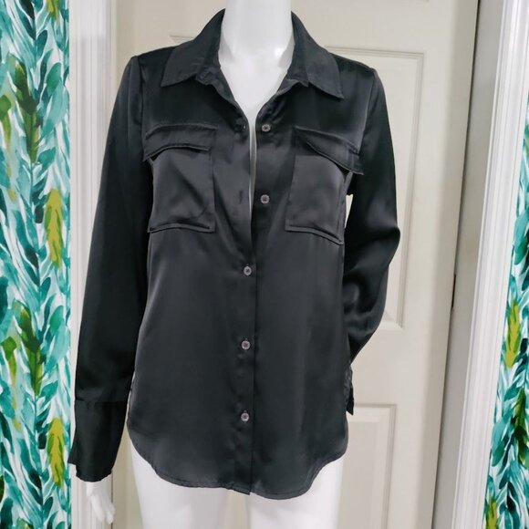 Derek Lam 10 Black Long-Sleeve Button-Up Blouse With Chest Pockets S - Picture 5 of 16